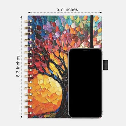 AHGXG Graph Grid Paper Notebook, 160 Pages, A5 Medium Size (5.7'' x 8.3''), 5 Squares per Inch, Hardcover, 100 GSM Thick Paper, for School, Students, Math, Engineering (Colourful Tree)