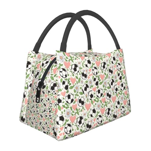 MIEPOSSoccer Lunch Box Portable with Floral Heart Sports Pattern for Girls and Adults,Lightweight Handbag with Zipper Closure,Portable Cosmetic Bag for School,Work,Office, Travel and Picnic Gifts - color: Football