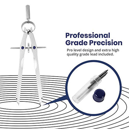 Pacific Arc Spring Bow Compass with Extension bar, Universal Adaptor, 6 inch Break Leg, and Replacement Lead. - style: Extension Bar