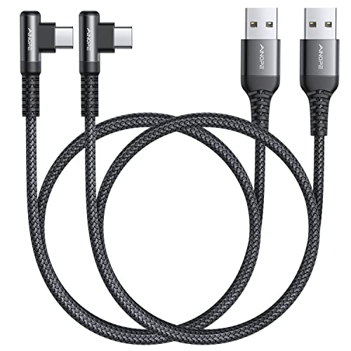 AINOPE [2 Pack 1.6FT Type C Cable, 3.1A Type C Charger Fast Charging, Right Angle Nylon Braided USB to USB C Cable Compatible with Galaxy S22 S21 S10, Note 10 9 A51 LG G8 G7 Charging Cord - color: Black, size: 1.6FT+1.6FT