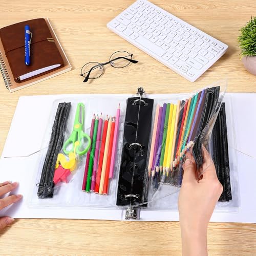 Feifeiya 30 Pcs Pencil Pouches with Zipper Clear Binder Pencil Pouches for 3 Ring Binder Bags Bulk for Office Supplies(Black) - color: Black