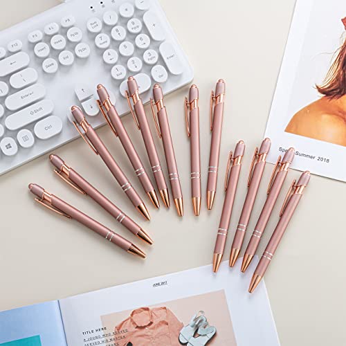 PASISIBICK 12 Pieces Rose Gold Ballpoint Pen with Stylus Tip, 2 in 1 Rose Gold Stylus Pens Stylish Pen, Metal Stylus Pen for Touch Screens, 1.0 mm Black Ink(Pack of 12) - color: 12 Pcs Rose Gold Stylus Pens