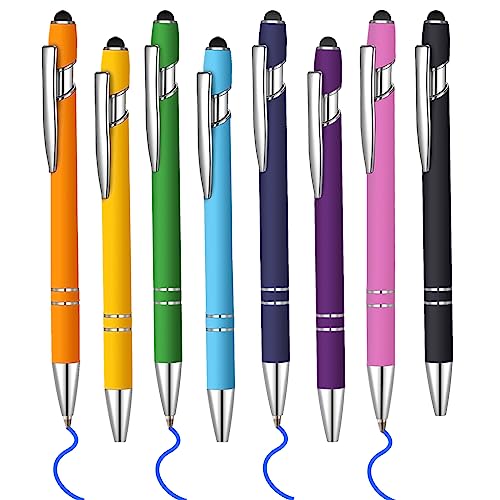 8 Pcs Blue Ink Ballpoint Pen with Stylus Tip 2 in 1 Stylus Ballpoint Pen Metal Pens Stylus Pen for Touch Screens School Office Coworkers (Multicolor) - color: Multicolor