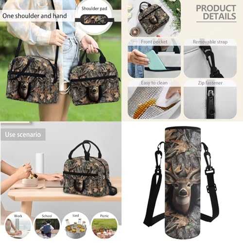 Horeset Deer Camo Kids Boys School Backpack with Insulated Lunch Tote Water Bottle Sling Bag Set of 3, Large Capacity 17inch Bookbag Schoolbag with Adjustable Padded Shoulder Straps - color: Deer Camo