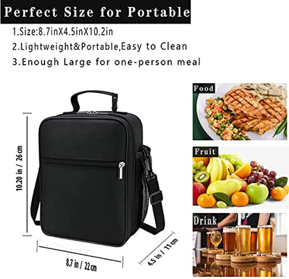 ZM-YOUTOO Lunch Box for Men - Reusable Lunch Bag Men Adult Women- Insulated Small LunchBox - color: Black with Strap