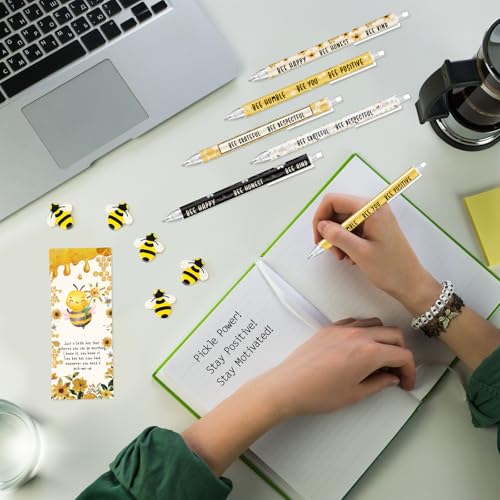 AmazingSpark 60 Sets Back to School Pencils Inspirational Bee Pencil Gifts Bulk 6 Styles 0.7 mm Mechanical Pencils with Erasers Positive Cards for for School Student Teacher Nurse Staff - style: Bee