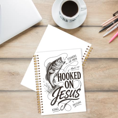 Christian Fishing Spiral Notebook for Women Men 5.5x8.3 Inch | Fishers of Men Mark 1:17 Bible Verse Religious Notebook Journal,Christian Fishermen Gifts for Women Men - color: Christian Fisherman white