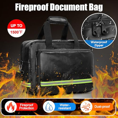 Fireproof Document Bag with Accordion File Organizer | Ul94-Rated to 1500°F, 15.6" Laptop Sleeve, Waterproof Zipper, Reflective Strip, Handle & Shoulder Strap
