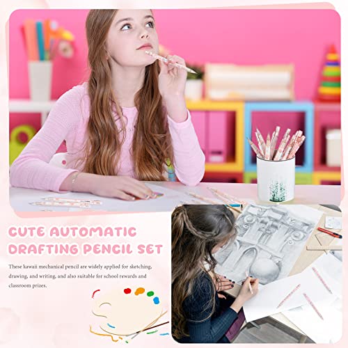 Breling 30 Pcs Kawaii Peach Mechanical Pencil Gift Set 12 Mechanical Japanese Pencils 6 Cute Peach Eraser 12 Tube HB Refill First Day of School Office Gift(0.7mm) - size: 0.7mm
