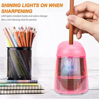 Eagle Electric Pencil Sharpener, Battery Powered Sharpener, LED Light Shinning During Sharpening, Portable, with Reusable and Replaceable Blade, Suitable for Kids, Ideal School Office Supplies (Pink) - color: Pink