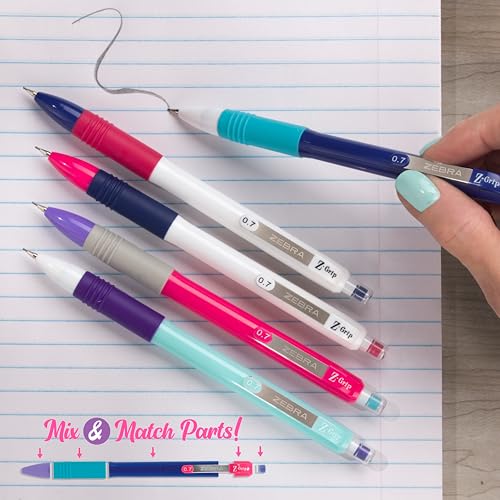 Zebra Pen Z-Grip Mechanical Pencil, 0.7mm #2, White Opaque Barrels, 12-Pack | Latex-Free Grip, Smooth Writing, Comes Pre-Loaded with Lead and Eraser, Refillable, Ideal for School Supplies (50400) - color: White
