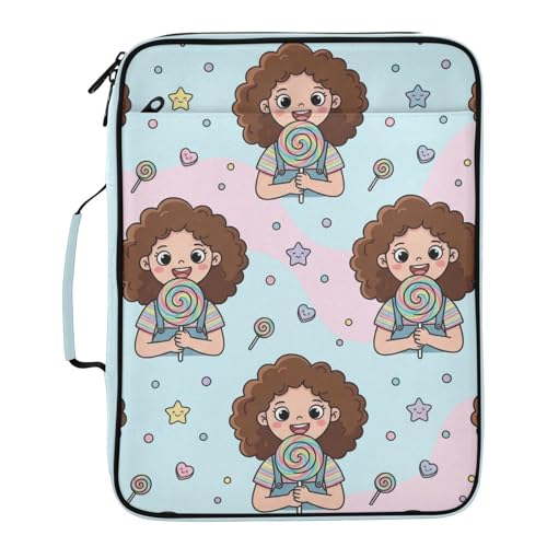 Zipper Binder Case with Handle, Portfolio Organizer 3 Ring Binder, Accordion 6-Tab Expanding File Folder Multiple Pockets Home School Office Documents Storage, Lollipop Curly Hair Character - color: Multicolor 9