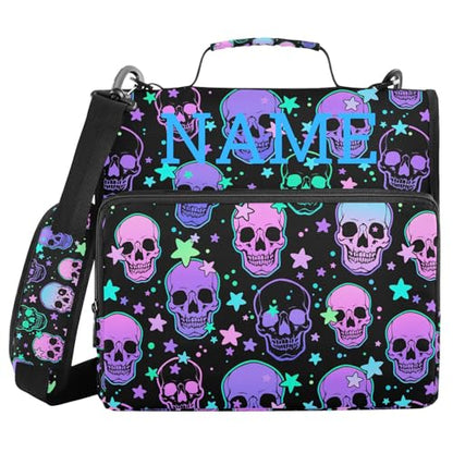 Personalized Magic Skull 3 D-Ring Binder Bag Multi-Pocket Zipper Organizer with Handle and Detachable Shoulder Strap Holds 500 Sheets for School Office Supplies - color: Dhb-004