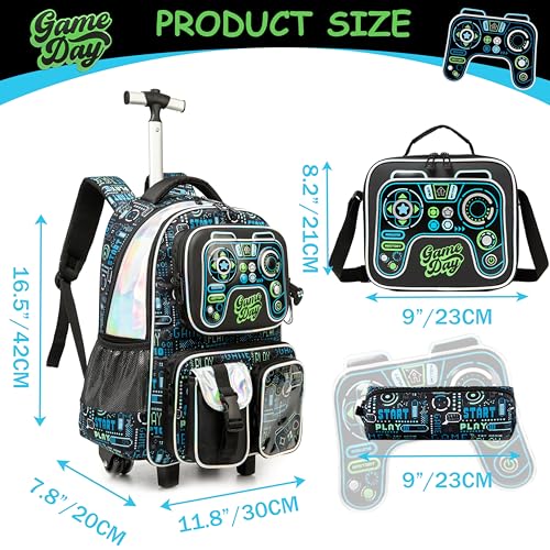 Meetbelify Kids Rolling Backpack with Wheels for Boys Rolling Backpacks with Lunch Box for Elementary School Students 3 in 1 Travel Luggage Suitcase for Boys Age 8-10 - color: Boy 05