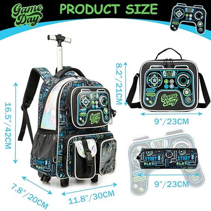 Meetbelify Kids Rolling Backpack with Wheels for Boys Rolling Backpacks with Lunch Box for Elementary School Students 3 in 1 Travel Luggage Suitcase for Boys Age 8-10 - color: Boy 05