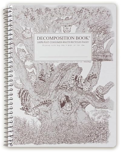 Decomposition Screech Owls College Ruled Spiral Notebook - 9.75 x 7.5 Journal with 160 Lined Pages - 100% Recycled Paper - Cute Notebooks for School Supplies, Home & Office - Made in USA - color: Screech Owls, style: Spiral-bound