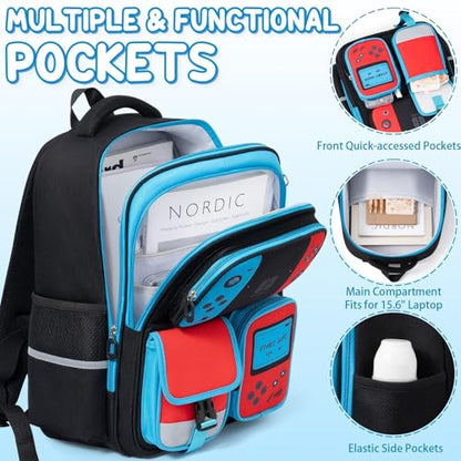 Fimibuke Kids Backpack for School Boys, 3 PCS Gamer Teen Boys Backpack with Lunch Box & Pencil Case, Gaming Bookbag for Kid Children Student Kindergarten Elementary Middle High School Travel Backpacks - color: Blue
