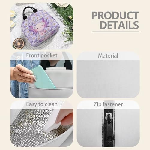 Purple Axolotl Girls Lunch Box Large Capacity Insulated Lunch Bag Thermal Picnic Cool Bags for School Picnic Travel Hiking Camping - color: Purple Axolotl