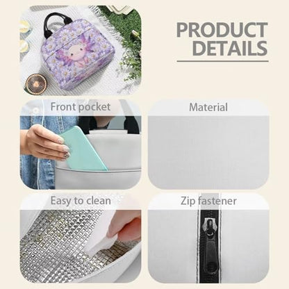 Purple Axolotl Girls Lunch Box Large Capacity Insulated Lunch Bag Thermal Picnic Cool Bags for School Picnic Travel Hiking Camping - color: Purple Axolotl
