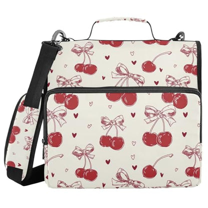 3 Ring Zipper Binder with Shoulder Strap Red Bow Cherry Love 2 Inch Zippered Binder Bag 500 Sheet Capacity Multi Pockets for School Supplies - color: Multi40