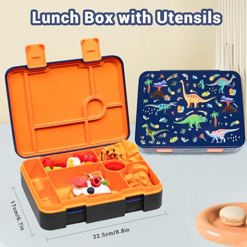 ACESAK Boys Backpack - Dinosaur Bento Box with Insulated Lunch Bag Pencil Case & Utensils Set for Kids, 6 Leakproof Compartments Removable Tray Lunches or Snack Container - color: Dinosaur