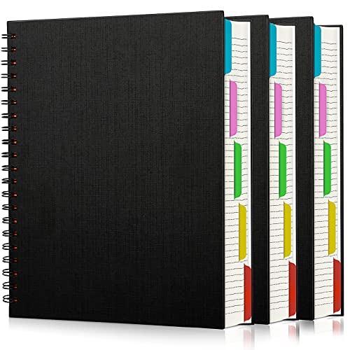 EUSOAR Notebook with Tabs, 3 Pack A4 Letter Size11 x 8-1/2", Black Hardcover Spiral 5 Subject Notebook, 120 Sheets/ 240 Pages, 100GSM College Ruled Paper, Journals for Work Office School Composition - color: Black, size: A4-3Pack