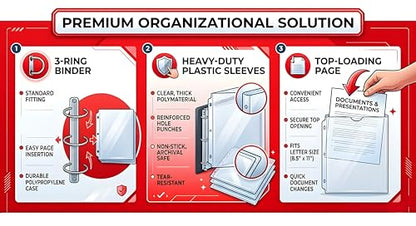 100 Pack Clear Sheet Protectors for 3 Ring Binder, Heavy Duty Plastic Sleeves 8.5 x 11, Top Loading Page Protectors for Documents, Photos & Paper, Letter Size