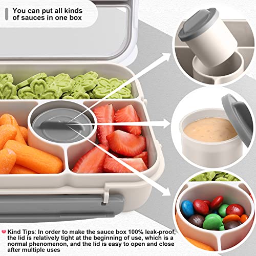 Amathley Bento Box Adult Lunch Box Kids,Lunch Containers for Adults/Kids/Toddler,5 Compartments Bento Lunch Box with Sauce Vontainers,Microwave & Dishwasher & Freezer Safe,BPA-Free (White) - color: White