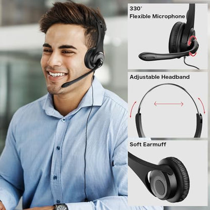 Voistek USB Headset with Microphone for PC & Laptop, Wired Mono Computer Headset with Noise Cancelling Microphone,in-Line Volume Control for Teams, Zoom, VoIP,Skype - style: Single Ear
