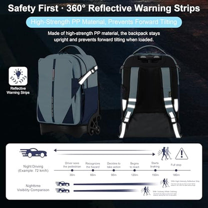 NEW TILAMI 18 Inch Expandable Rolling Backpack with 6-Wheel Stair Climbing, Waterproof Wheeled School Bag with 15.6" Laptop Sleeve for Boys Girls, Carry-on Luggage 98cm Dual-Height Handle - Sky Blue - color: Sky Blue