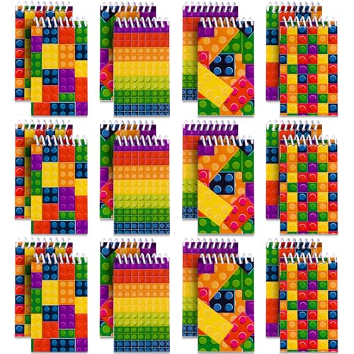 Mini Building Block Notebooks (Bulk of 64) Spiral Notepads In Assorted Brick Styles, Mini Notebook For Kids Pocket Size, For Birthday Party Favors, Goodie Bag Stuffers, Children Classroom Rewards - size: 64 Count
