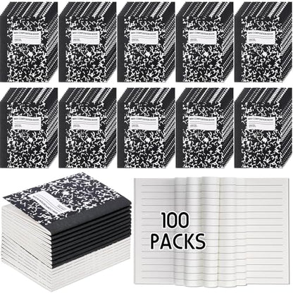 Fainne 100 Pack Mini Composition Notebook Bulk 4.5" x 3.3" Pocket Composition Books Small Narrow Ruled Compositions Note Pad Marble Journal Books for Students School College Office 60 Pages(Black) - color: Black