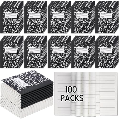 Fainne 100 Pack Mini Composition Notebook Bulk 4.5" x 3.3" Pocket Composition Books Small Narrow Ruled Compositions Note Pad Marble Journal Books for Students School College Office 60 Pages(Black) - color: Black