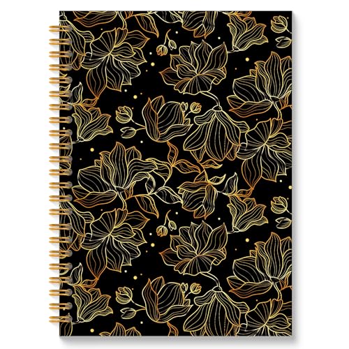 Black and Gold Floral Spiral Notebook, Abstract Modern Luxury Flower Journal for Women, Elegant Vintage Botanical Linear Floral Hardcover Notebook Journal, 5.5x8.3 Inch - color: Style08