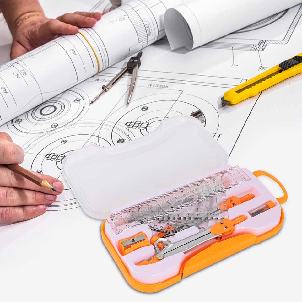 Metal Compasses Set with Drawing Ruler Tool and Geometry Ruler Set, 10pcs Math Drawing Kit for Students, Sturdy Metal Geometry Tools for School Exams and Drafting Random Color
