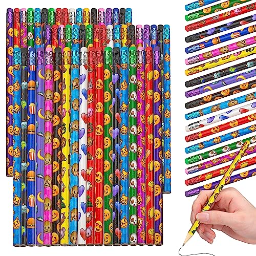 Playbees Emoticon No 2 Pencils for Kids - 72 Pack Bulk Kids Pencils #2 with Erasers - Assorted Smiley Birthday Party Favors, Classroom Prizes, Goody Bag Stuffers, Teacher's Educational Supplies - style: 72 Pack