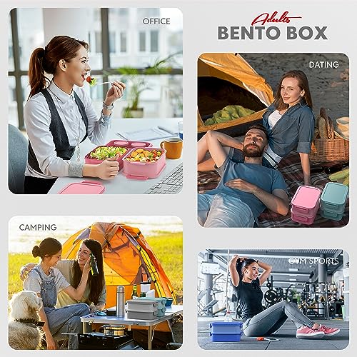 Jelife Adult Bento Box Lunch Box - 3 Layers Stackable Bento Lunch Box for Adults, 72oz Large-Style All-in-One Bento Boxes Leak-Proof Lunchbox with Utensil Sauce Containers for Dining Out,Work, Grey - color: 1-Grey