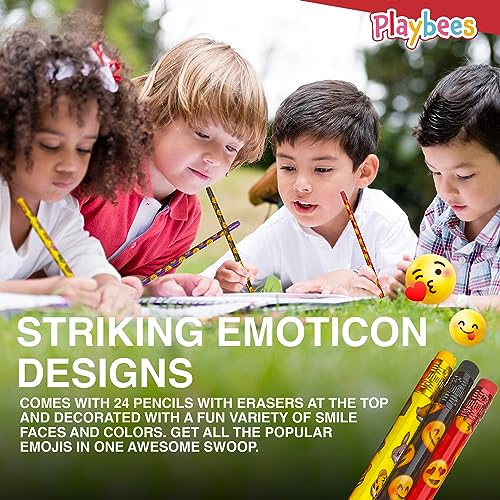 Playbees Emoticon No 2 Pencils for Kids - 1440 Pack Bulk Kids Pencils #2 with Erasers - Assorted Smiley Birthday Party Favors, Classroom Prizes, Goody Bag Stuffers, Teacher's Educational Supplies - style: 1440 Pack