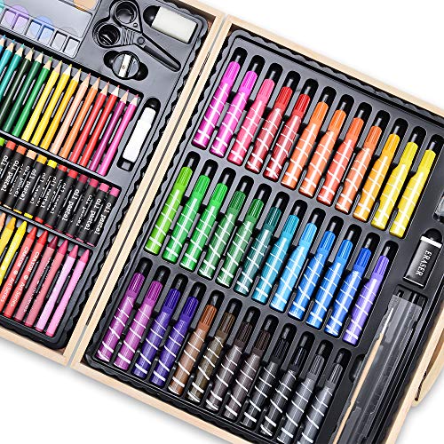 Darnassus 130-Piece Art Set, Deluxe Professional Color Set, with Compact Portable Wooden Case, Art Kit Gift for 4-12 Age