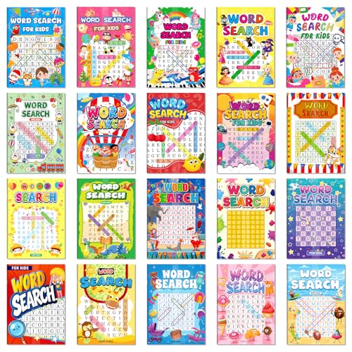 Elfew 20 Pack Bulk Small Word Search Puzzle Books for Kids Ages 4-8 8-10 | Over 2500+ Words, Answer Keys Included, Educational Vocabulary Activity Workbooks, Travel Screen Free Learning Games - style: 20 Word Search Book