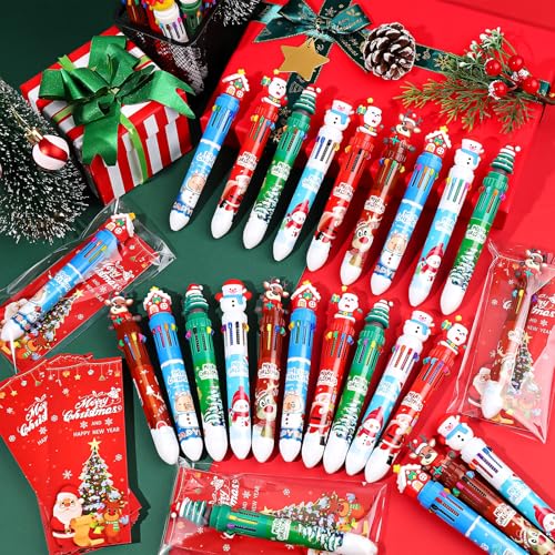 30 Sets Christmas Multicolor Pens 10-in-1 Fun Retractable Cartoon Ballpoint Pens Bulk with Greeting Card for Christmas Party Favors Stocking Stuffers Office Supplies Classroom Gifts - style: Christmas