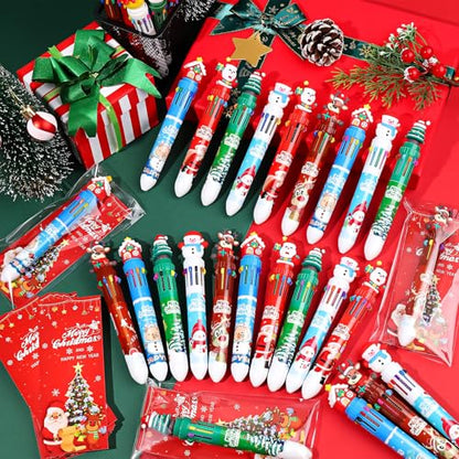 30 Sets Christmas Multicolor Pens 10-in-1 Fun Retractable Cartoon Ballpoint Pens Bulk with Greeting Card for Christmas Party Favors Stocking Stuffers Office Supplies Classroom Gifts - style: Christmas