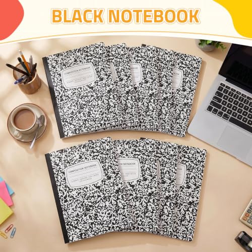 Fainne 100 Pack College Ruled Composition Notebooks B5 Composition Book Bulk 7.5 x 9.8 Inch 50 Sheets/ 100 Pages Marble Cover Journal Notebooks for College Office Back to School Supplies(Black) - color: Black