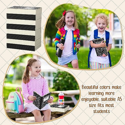 Fainne 100 Pack A5 Composition Notebooks Bulk College Ruled Composition Notebooks Marble Covers Notebook for Student Classroom Office Supplies 30 Sheet/60 Page(Black) - color: Black