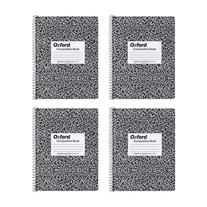 Oxford Spiral Composition Notebooks, 4 Pack, Wide Ruled Paper, 9-3/4 x 7-1/2 Inches, 80 Sheets, Black Marble Cover (64950) - size: Wide Rule