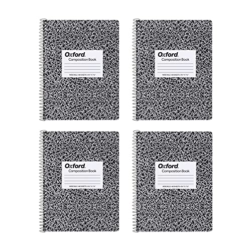 Oxford Spiral Composition Notebooks, 4 Pack, Wide Ruled Paper, 9-3/4 x 7-1/2 Inches, 80 Sheets, Black Marble Cover (64950) - size: Wide Rule