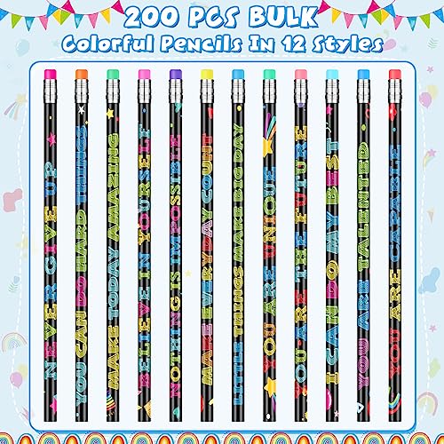 200 Pcs Motivational Pencils Bulk, Fun Inspirational School Pencils for Classroom, Cute Wood Pencils with Encourage Positive Sayings, Back to School Supplies for Kids Student Teacher Classroom Reward - size: 200 Count (Pack of 1)
