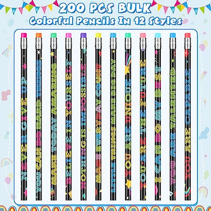 200 Pcs Motivational Pencils Bulk, Fun Inspirational School Pencils for Classroom, Cute Wood Pencils with Encourage Positive Sayings, Back to School Supplies for Kids Student Teacher Classroom Reward - size: 200 Count (Pack of 1)