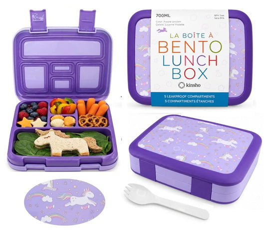 Bento Box Lunch Boxes for Toddlers Kids Girls, 5 Portion Sections Secure Lid, BPA Free Removable Tray, Pre-School Kid Daycare Lunches Snack Container Ages 3 to 5, Loncheras Para Niñas, Purple Unicorn - color: Purple Unicorn Bento