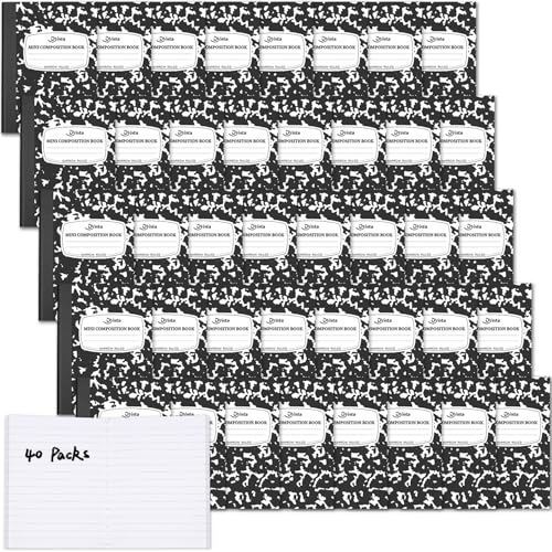Dynta Mini Composition Notebooks Bulk, 40 Packs 3.25 x 4.5 inch Composition Books Narrow Ruled, Black Pocket Notebooks for Kids Students Men Women Teachers (60 Sheets/120 Pages) - color: Black
